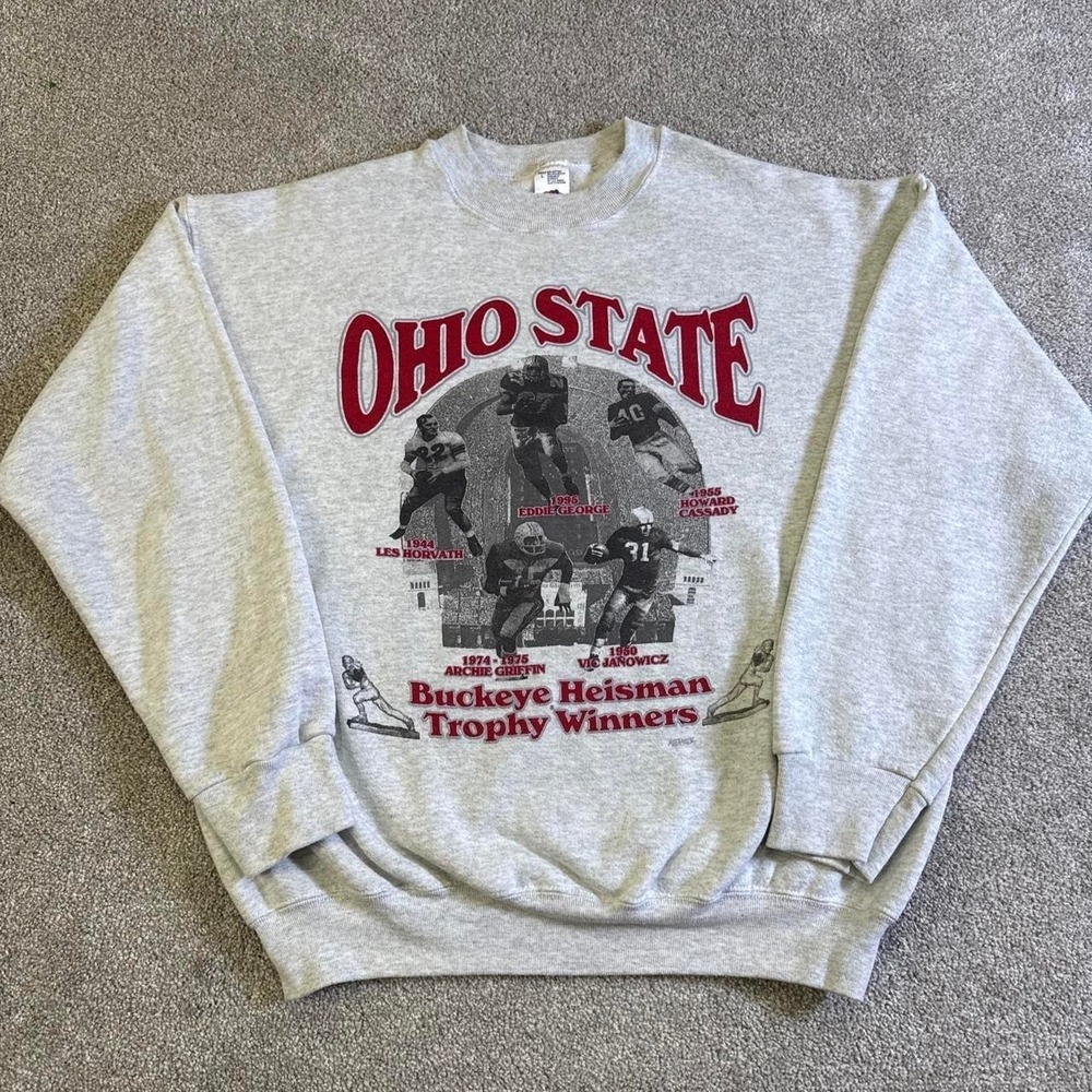 Vintage 90s Ohio State Buckeyes Heisman Trophy Winners Gray Crewneck Sweatshirt